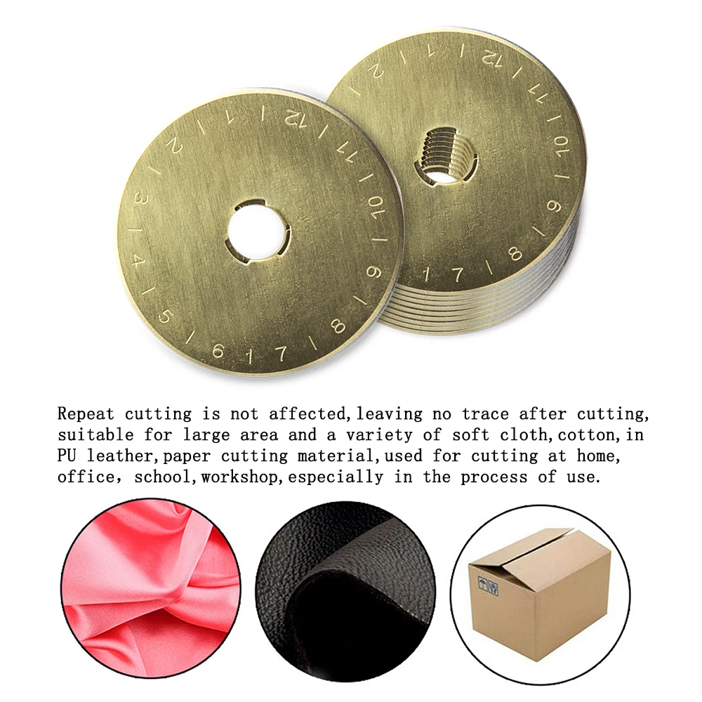 

NEW 10Pcs 45mm Titanium Coated Rotary Cutter Blades knife Perfect for Cuts Fabric, Sewing, Leather and Paper Circular knife