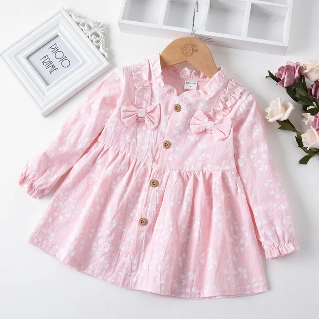 Trendy Toddler Baby Girls Floral Ruched Floral Dressed Casual Yellow Long Sleeve Girl Clothes Costumes Roupas Infantis