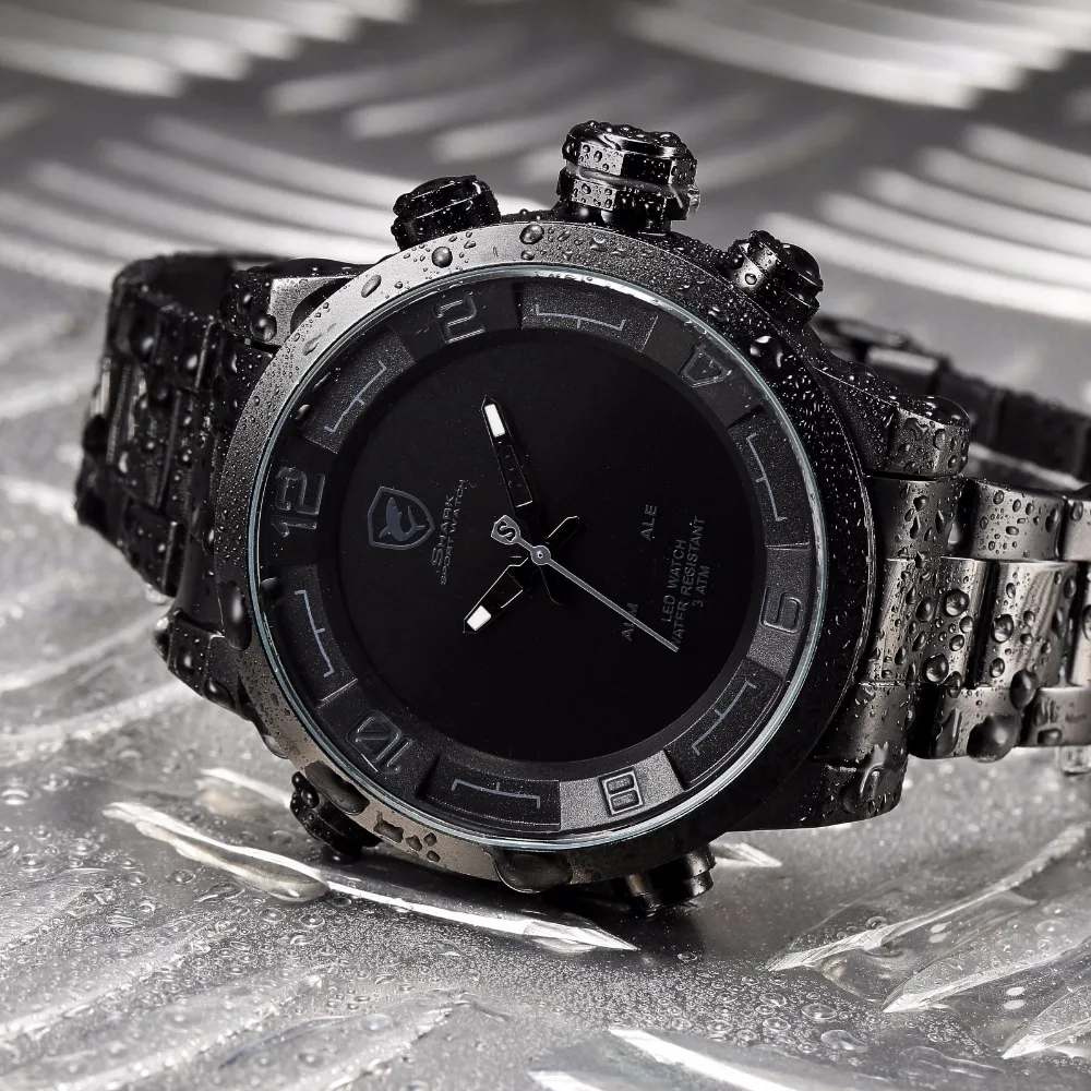 Gulper Shark Sport Watch Large Dial Black Outdoor Men LED Digital Wristwatches Waterproof Alarm Calendar Fashion Watches /SH364 Gulper Shark Sport Watch Large Dial Black Outdoor Men LED Digital Wristwatches Waterproof Alarm Calendar Fashion Watches /SH364