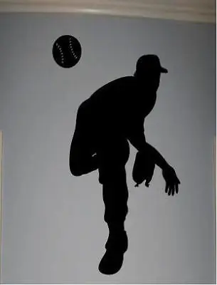 baseball pitcher silhouette boys room wall sticker quote word