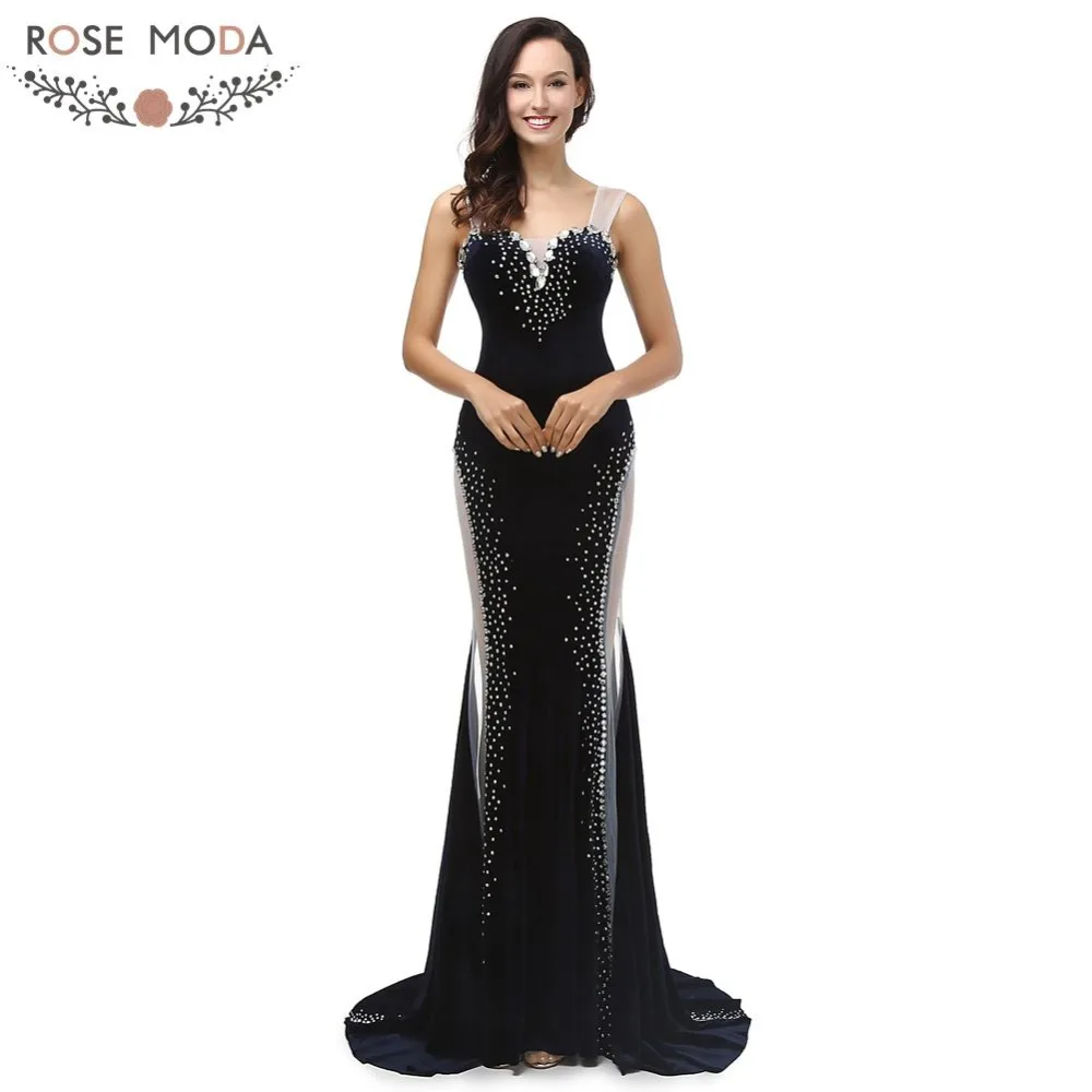 Rose Moda Black Mermaid Evening Dress Floor Length Velvet Formal Rose Moda Black Mermaid Evening Dress Floor Length Velvet Formal Dresses For Winter Party 2018