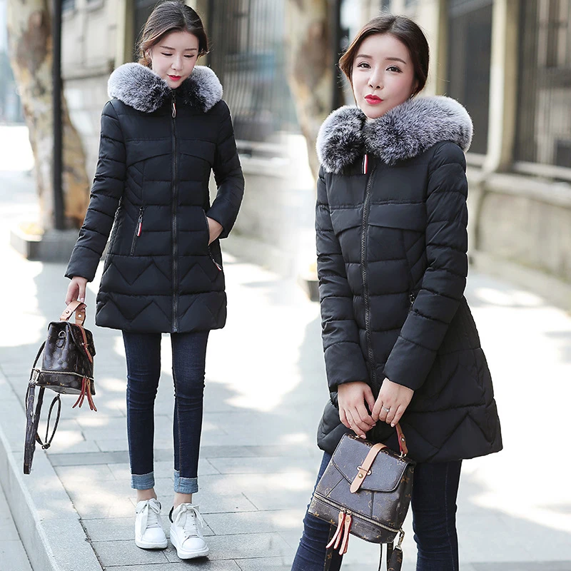 2018 Autumn Winter Jacket Women Fashion Warm Parkas Female Down Cotton Jacket Hooded Large Fur Collar Slim Winter Thicken Coat