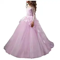 Платье с цветочным узором для девочек кружевное платье принцессы с аппликацией бабочек для первого причастия, бальное платье Primera Comunion