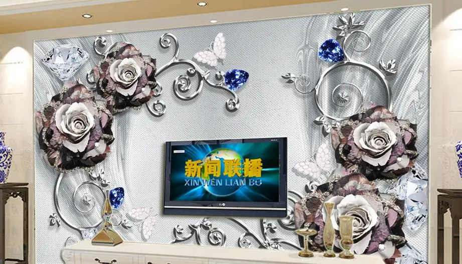 

custom 3D living room wallpaper Luxury gold jewelry flowers butterfly TV wall photo wall murals wall murals wallpaper for walls