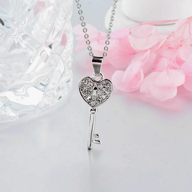 

SINLEERY Wholesale Heart Key Cross Blue Eye Heart Starfish Cat Pendant Necklace Women Silver Chain XL717 SSB