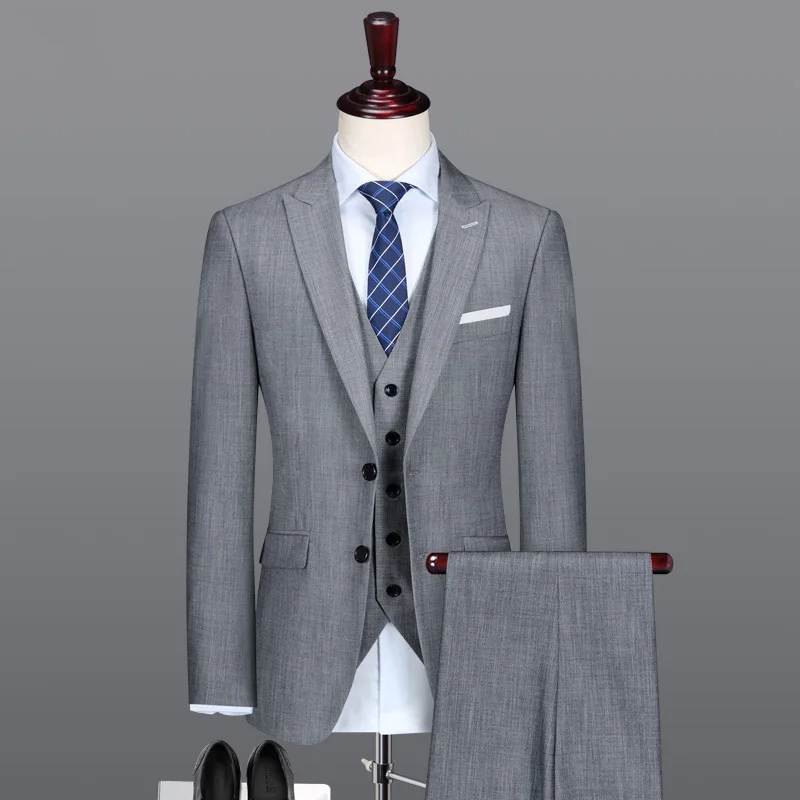 

men suit new arrivals spring summer mens suits grey jacket + vest + pant 3pcs set gray for wedding dress 2017 plus size slim