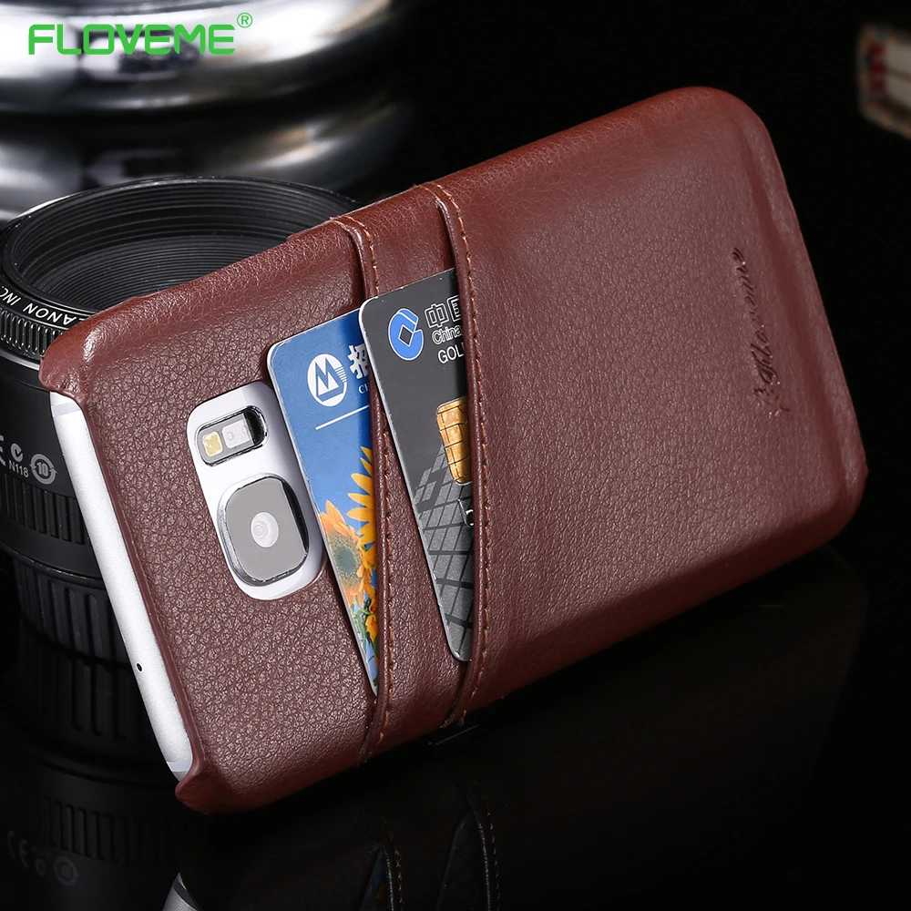 

FLOVEME Case For Samsung Galaxy S7 s7 Edge For Samsung Note 4 Case Genuine Leather Case Retro Litchi Grain Dual Card Slots Cover