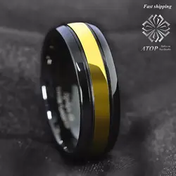 Роскошный мм 8 мм черный мужской вольфрамовый Карбид кольцо золотой центр обручальное кольцо Бесплатная доставка