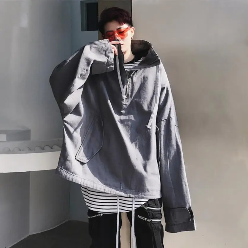 Men Jacket Spring New European And American High Street Men's Loose High Collar Denim Jacket Men And Women Hip Hop Jacket