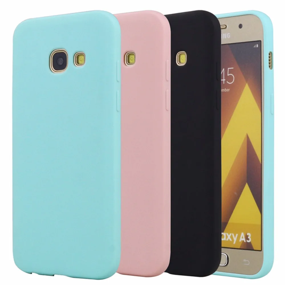 Rubber TPU Silicone Back Cover Case For Samsung Galaxy A3 2016 2017 Candy Color Soft TPU Phone