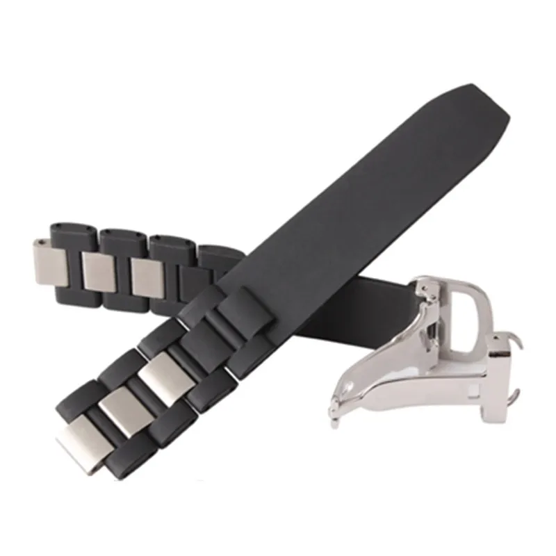 20mm * 10mm(lug) Rubber Strap Watch Band 21 Chronoscaph & Autoscaph Stainless Steel End Links Deployment Watch Buckle Clasp