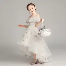 Детское платье принцессы с фатиновой юбкой для крещения и дня рождения для девочек, Длинные свадебные халаты с блестками для подростков, платье со шлейфом, одежда для детей, D01