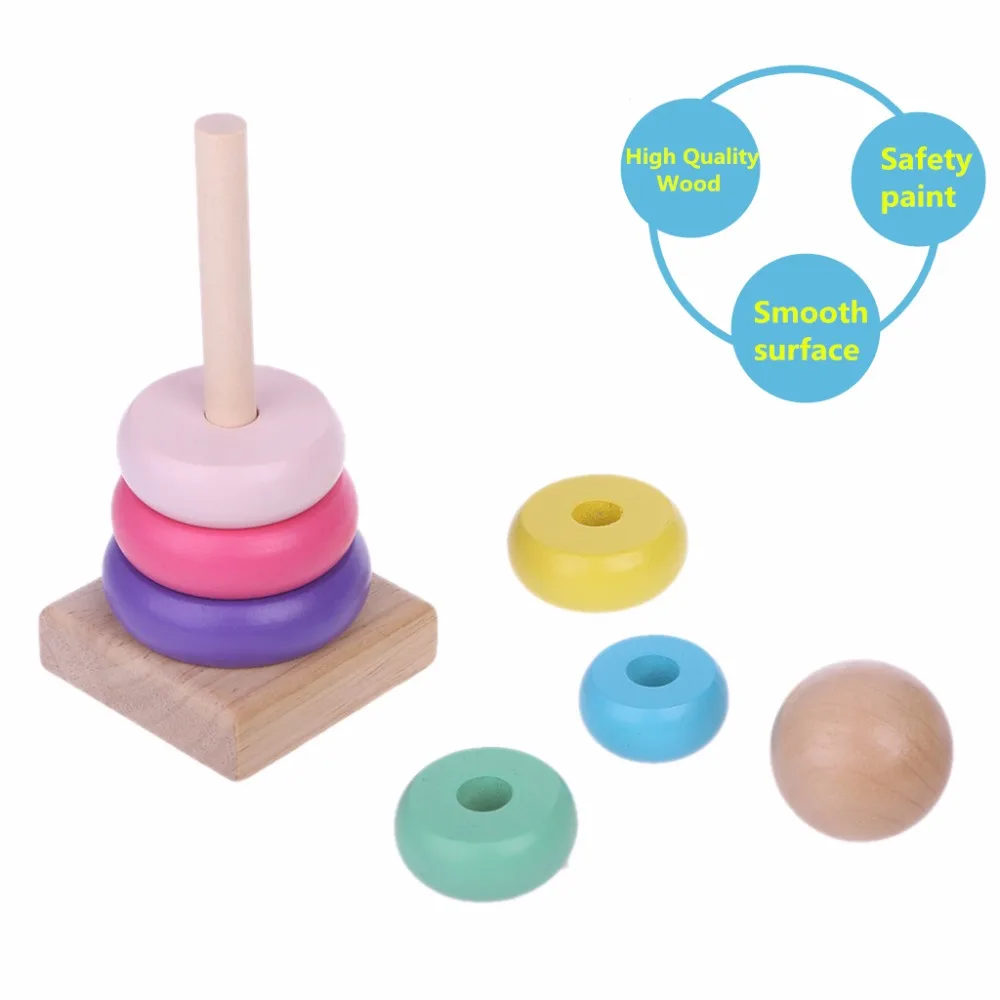 Теплый цвет радуги укладки кольцо башня Stapelring блоки деревянные игрушки для малышей