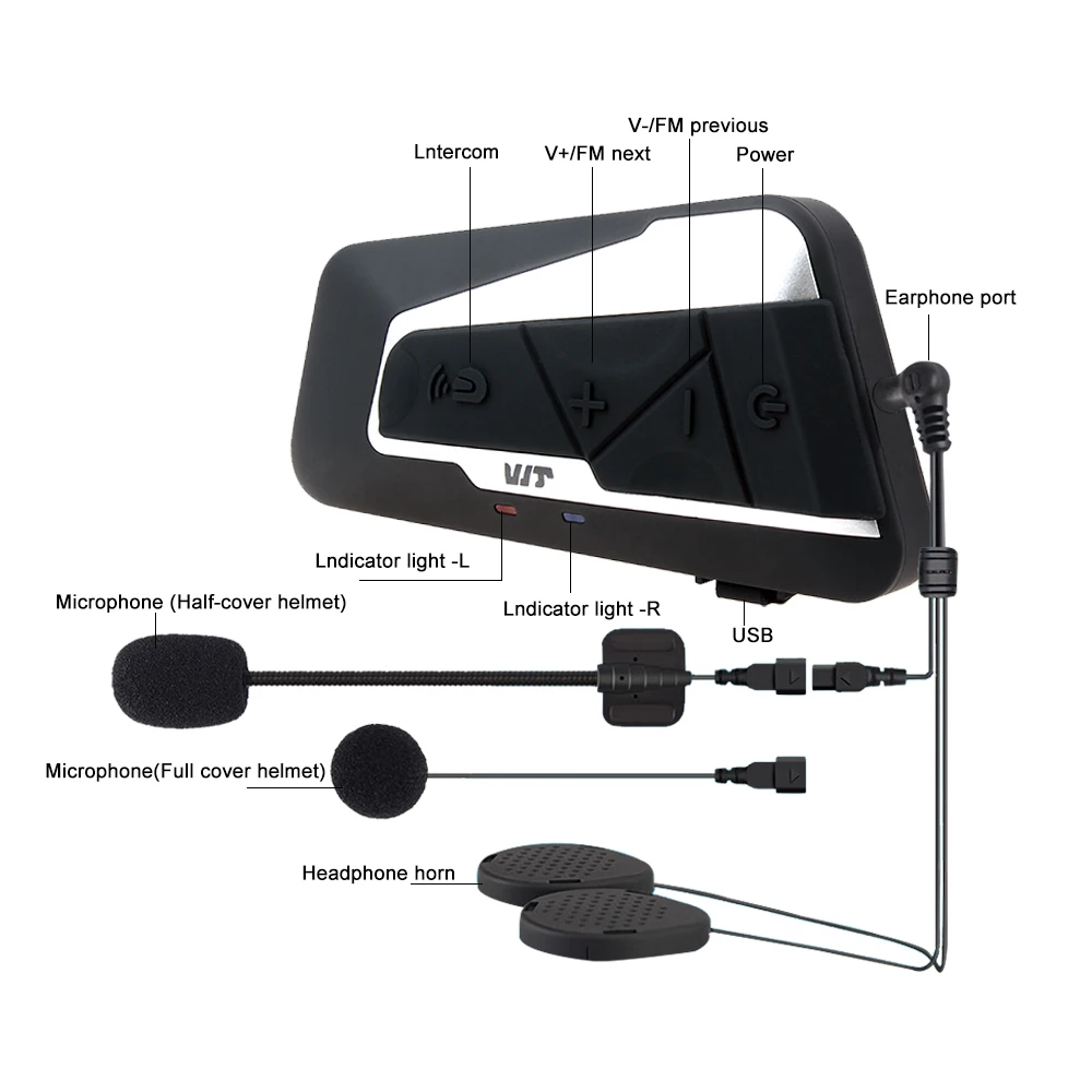 Мотогарнитура T9S водонепроницаемая для шлема 1000 м Bluetooth 3 0 FM радио 800 мАч IPX6|motorcycle