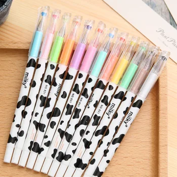 

4Pcs/Lot Wholesale Kawaii Cute Milky Cow Diamond Colorful 0.38mm Plastic Gel Pen Office School Gift Stationery Pen E0135