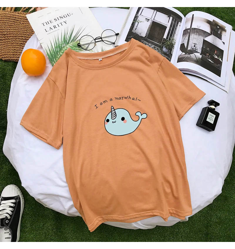 Summer Kawaii T Shirts Women Short Sleeve Lovely Whale Cartoon Print Casual Loose Streetwear Harajuku Tumblr Tops Korean Clothes (8)