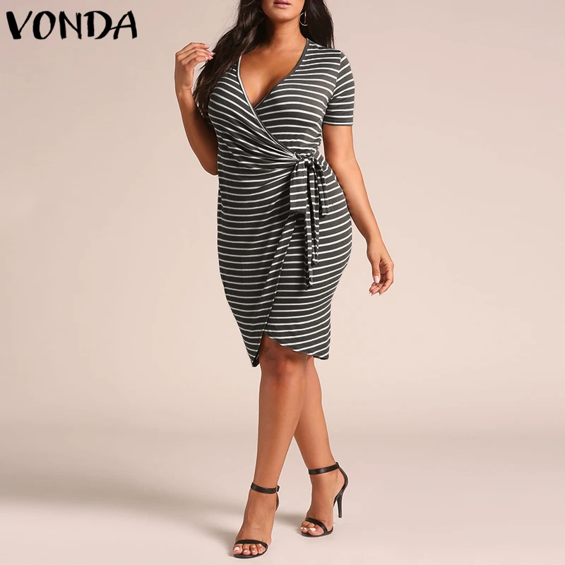 

Sexy Striped Dress Women 2019 Summer V Neck Short Sleeve Bodycon Party Dresses Ladies Baggy Asymmetrical Plus Size Vestidos 5XL
