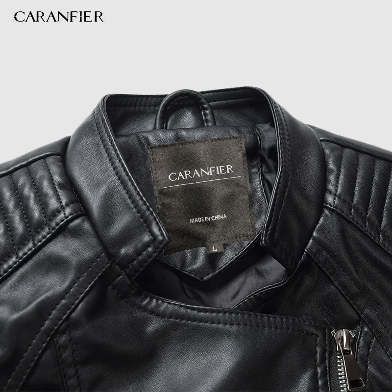 Женская куртка из искусственной кожи CARANFIER Черная байкерская уличная гладкой с