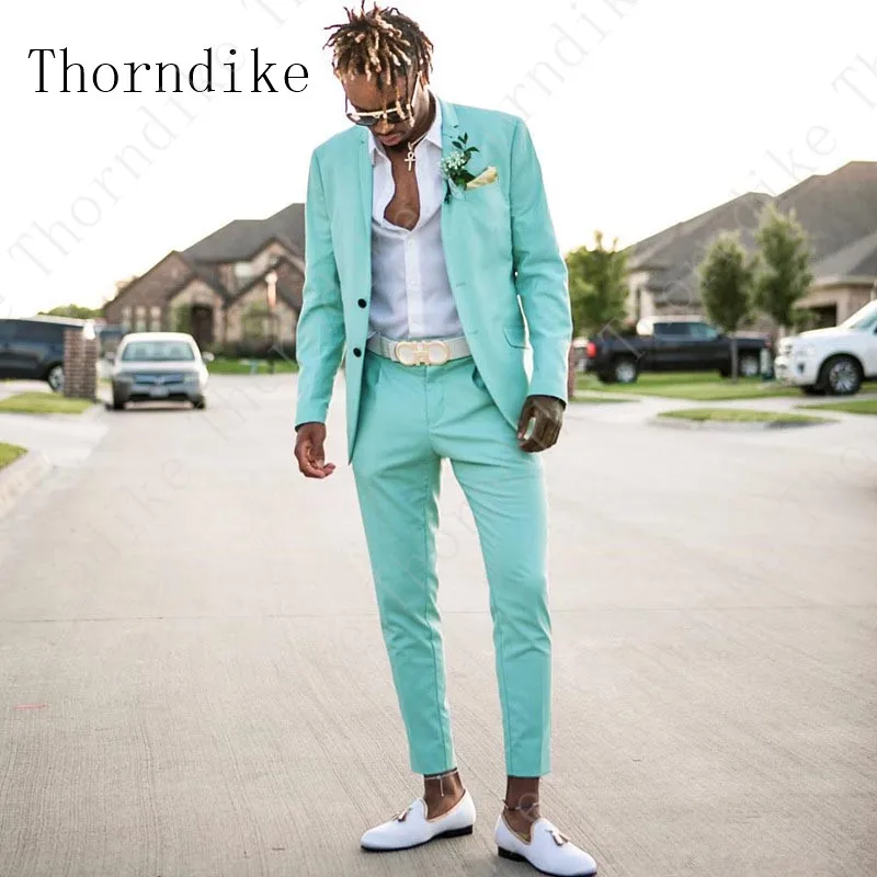 

Mint Green Mens Suits Slim Fit Two Pieces Beach Groomsmen Wedding Tuxedos For Men Peaked Lapel Formal Prom Suit (Jacket+Pants)