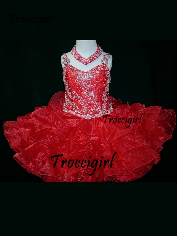 126 (1) Little Rosie Toddler  Ball Gown Flower Girl Dresses With Spaghetti Strap Beaded Organza Short Pageant Dresses Zipper Up