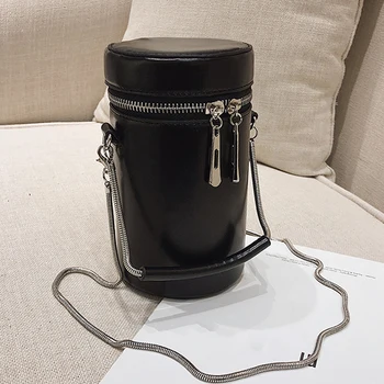 

Vintage High Quality Pu Leather Barrel-shaped Bag For Ladies Casual Metal Chain Crossbody Bags Female Fashion Wild Handbags New