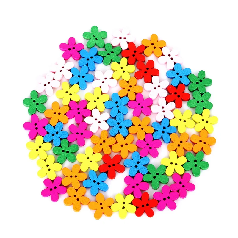 

New 100pcs 15mm Colorful Flower Flatback DIY Wooden Buttons Sewing Craft Scrapbooking Garment DIY Apparel Accessories