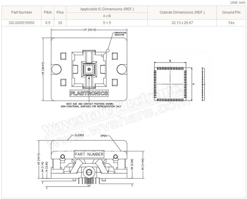 32LQ50S15050 Plastronics IC Тесты разъем 0,5 мм Шаг QFN32 MLP32 MLF32 посылка