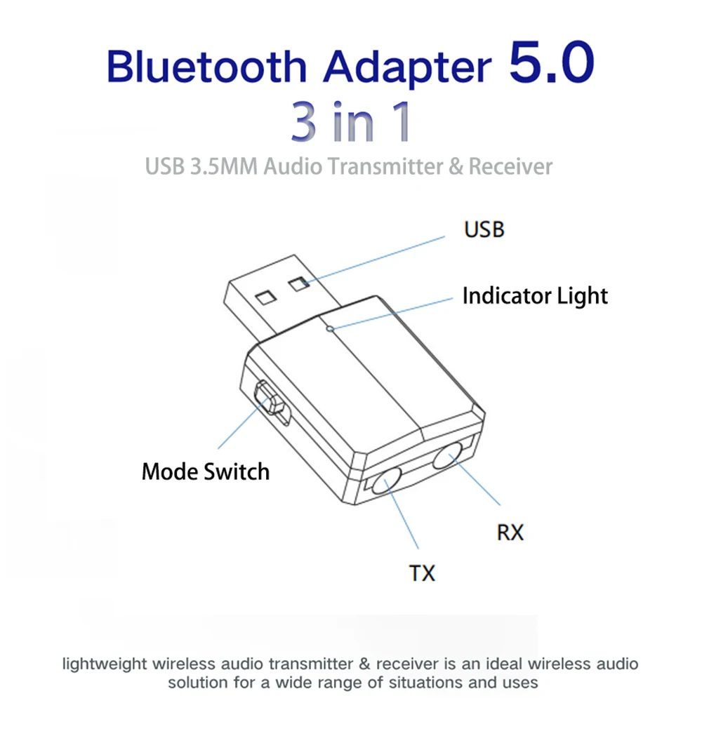 Беспроводной аудио адаптер Bluetooth 5,0 автомобильный комплект приемник usb-передатчик Стерео Кнопка "музыка" адаптер управления 3,5 AUX для динамиков