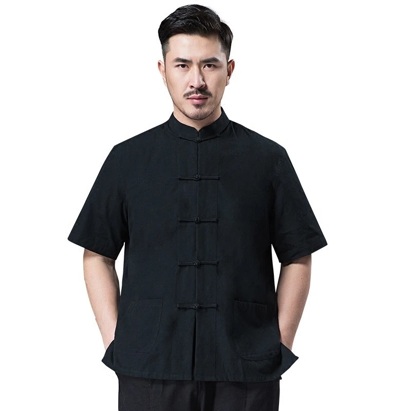 

Mazefeng Men Shirts Casual Shirts Male Traditional Chinese Tang Costume Men Mandarin Collar China Dress Dress Short Sleeve M-4XL