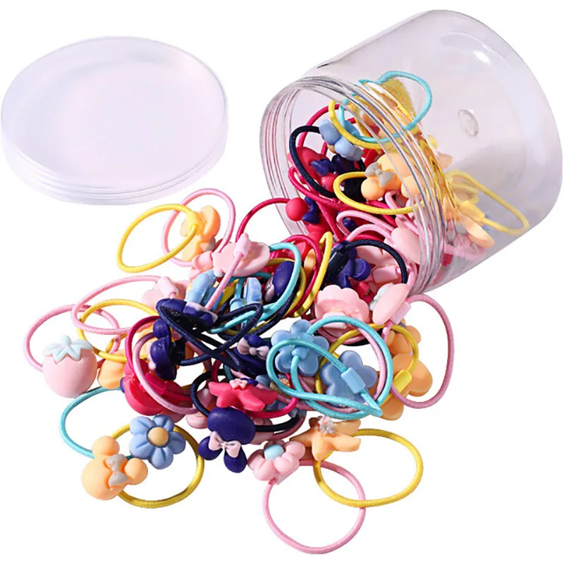 SLKMSWMDJ Children's Elastic Hair Band Rubber Band Cartoon Hair Rope Girl Princess Candy Color Hair Accessories Hair Ring 60Pcs