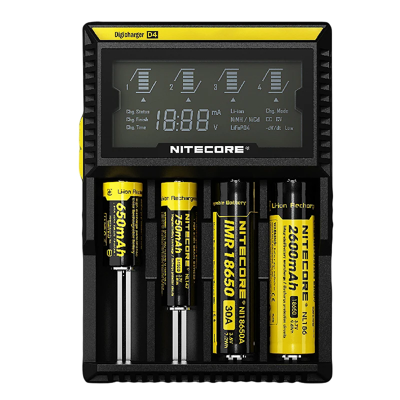 Оригинальное Nitecore D4 зарядное устройство с ЖК-дисплеем интеллектуальное зарядное устройство Li-Ion 18650 14500 16340 26650 AAA AA 12 В