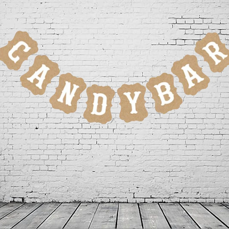 

Kraft Paper Candy Bar Bunting Banner Garland for Vintage Wedding Baby Shower Birthday DIY Party Decoration