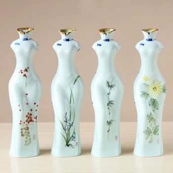 

Traditional Chinese Cheong-sam Jingdezhen Porcelain Tabletop Vase Set (4 Pcs) with Handpainted Plants Painting T2301245