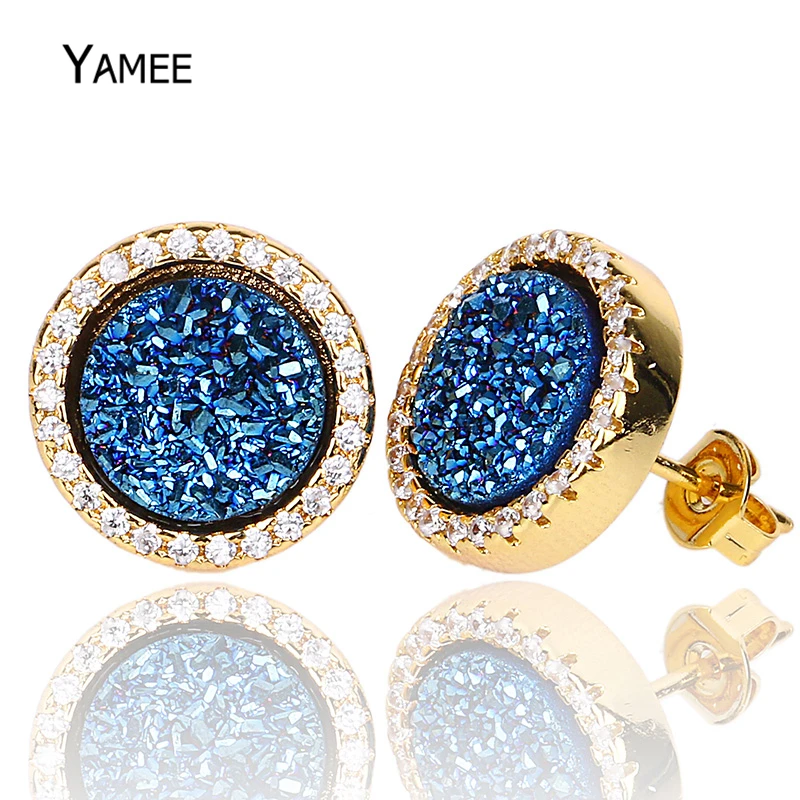 Qualities Blue Natural Stone Earrings with Rhinestone Mixed Color