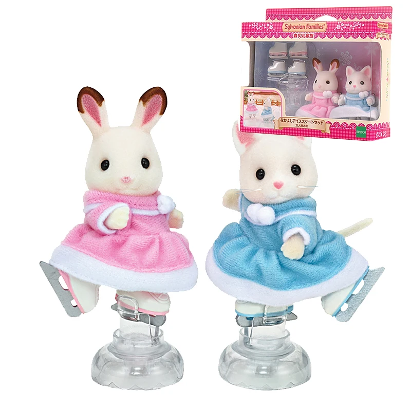 Sylvanian Families Кукольный Домик Друзей Катание на коньках Комплект Кролик и Кот 2 игрушки Фигурки девочек подарок 52588