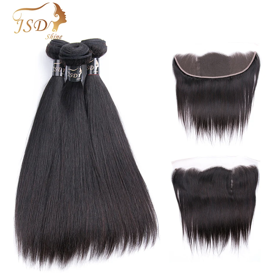 

JSDShine Straight Hair Bundles With Frontal Non-Remy Human Hair Bundles With Closure Brazilian Hair Weave Bundles With Closure