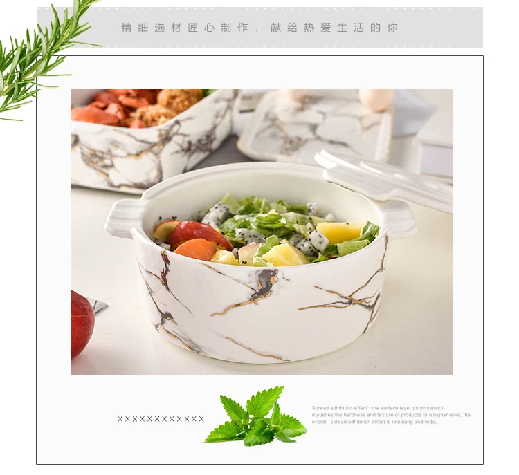 Европейский стиль керамический Мраморный Узор для дома фрукты большая глубокая тарелка студенческий Ланч рисовая чаша с комплект крышек свежая коробка Посуда