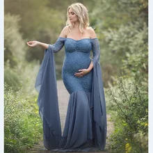 Модное платье для беременных, для фотосессии, платье макси для беременных, с длинными рукавами, кружевное, с вышивкой, необычное, для женщин, для беременных, для фотосессии Модное платье для беременных, для фотосессии, платье макси для беременных, с длинными рукавами, кружевное, с вышивкой, необычное, для женщин, для беременных, для фотосессии