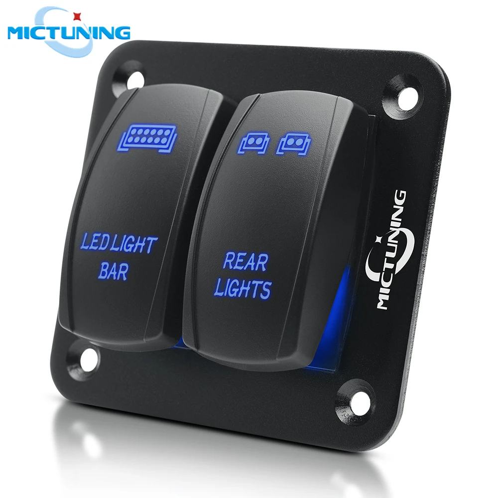 Najtaniej MICTUNING 2 Gang przełącznik przechylny Panel 5 Pin na wyłączania, Panel sterowania przełącznikiem z oświetleniem LED kable w wiązce dla łodzi ATV UTV