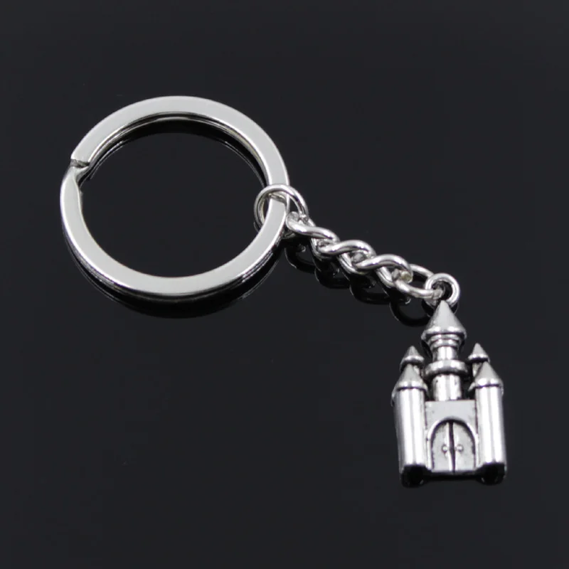 

new fashion men 30mm keychain DIY metal holder chain vintage castle house 28x14mm silver pendant Gift