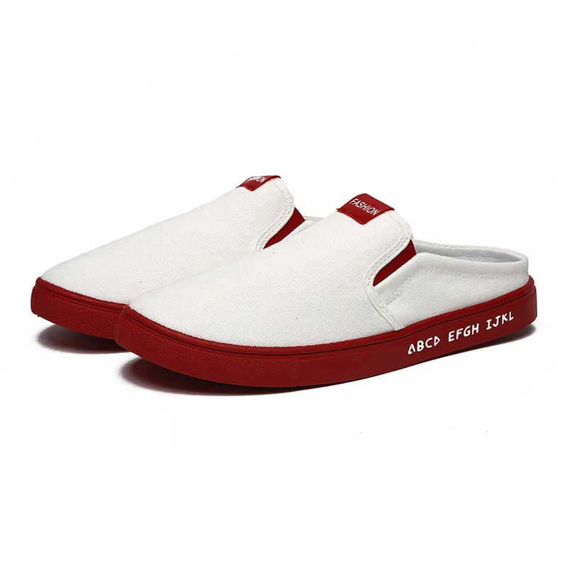 Г. Летние мужские тапочки удобные парусиновые повседневные туфли без задника мягкие тапочки на плоской подошве - Цвет: Красный