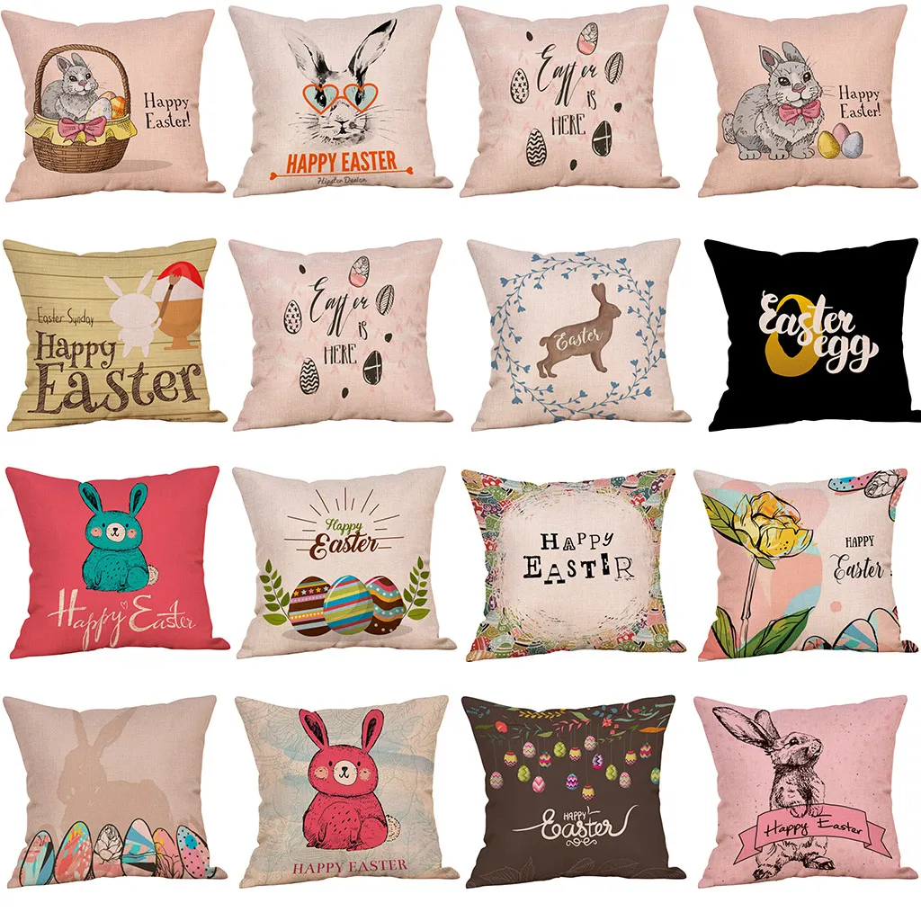 

Pillowcases Easter Cotton Square Rabbit Throw Pillow Case Waist Cushion Cover Home Decor Housse de Coussin Cojines Pillow Cover