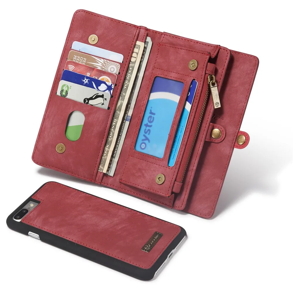 Мягкий чехол CASEME для Apple iPhone 8 Plus 5,5 2 в 1 14 слотов кошелек на молнии кожаный чехол USPS дропшиппинг#929