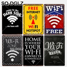 [SQ-DGLZ] Бесплатный Интернет WiFi точка доступа Оловянная вывеска Настенный декор прибывают в темную сторону металлические поделки WiFi зона плавок художественный плакат