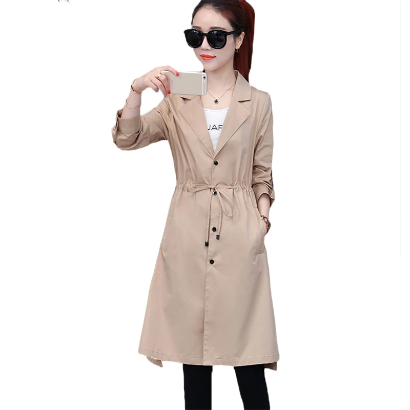

2018 Women Casual Spring Autumn Turn-down Collar Long Trench Coats Lady Pocket Outwear Female Slim Plus Size 3XL Windbreaker Q81