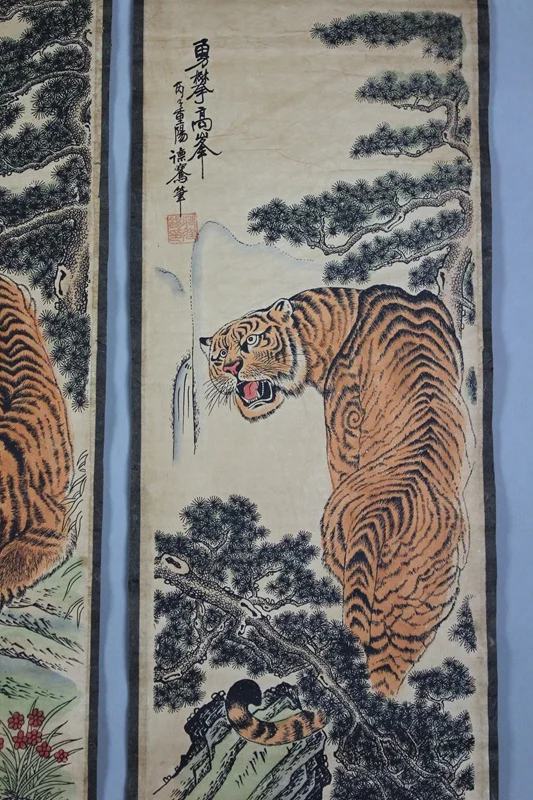 Китай старый бумаги каллиграфии Картины свитки китайской стихи и картина тигр четыре тигр карта