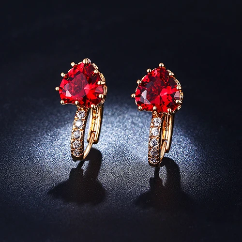 

2016 New Women's Red Love Heart Zircon Leverback Huggie Earrings Jewelry C6TY