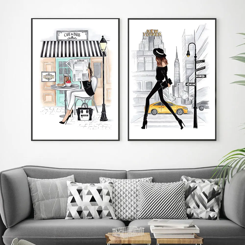 Fashion Girl Print Paris City Wall Art Canvas Posters Cartoon Simple Style Painting Nordic Home Decor Metal Organic Glass Framed Fashion Girl Print Paris City Wall Art Canvas Posters Cartoon Simple Style Painting Nordic Home Decor Metal Organic Glass Framed