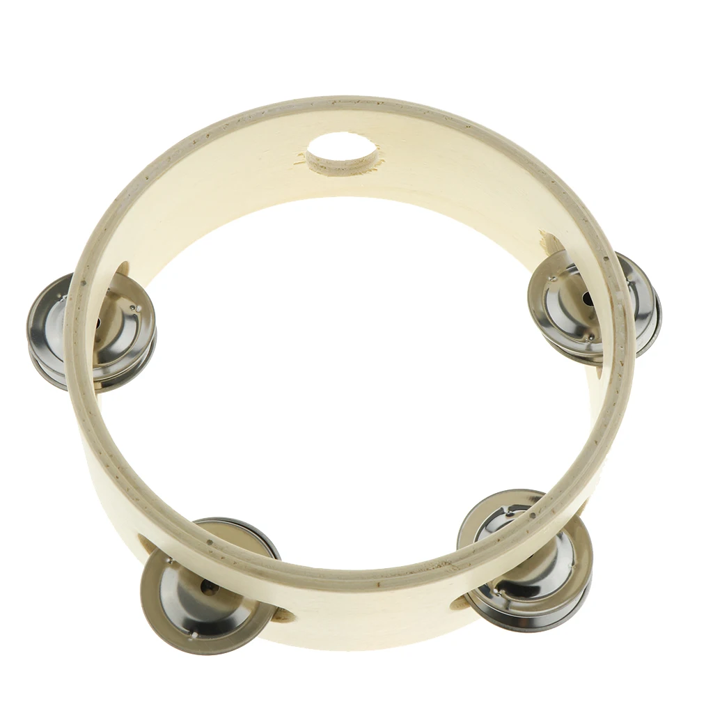 Tooyful Finest 6inch Wooden Tambourine Hand Drum Single Row Jingle Bells Handbell for Baby Kid Early Music Educational Toy