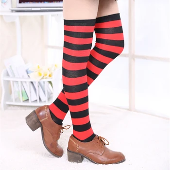

8 Colors Fashion Women Ladies Autumn Breathable Cotton Stripe Over-Knee Socks
